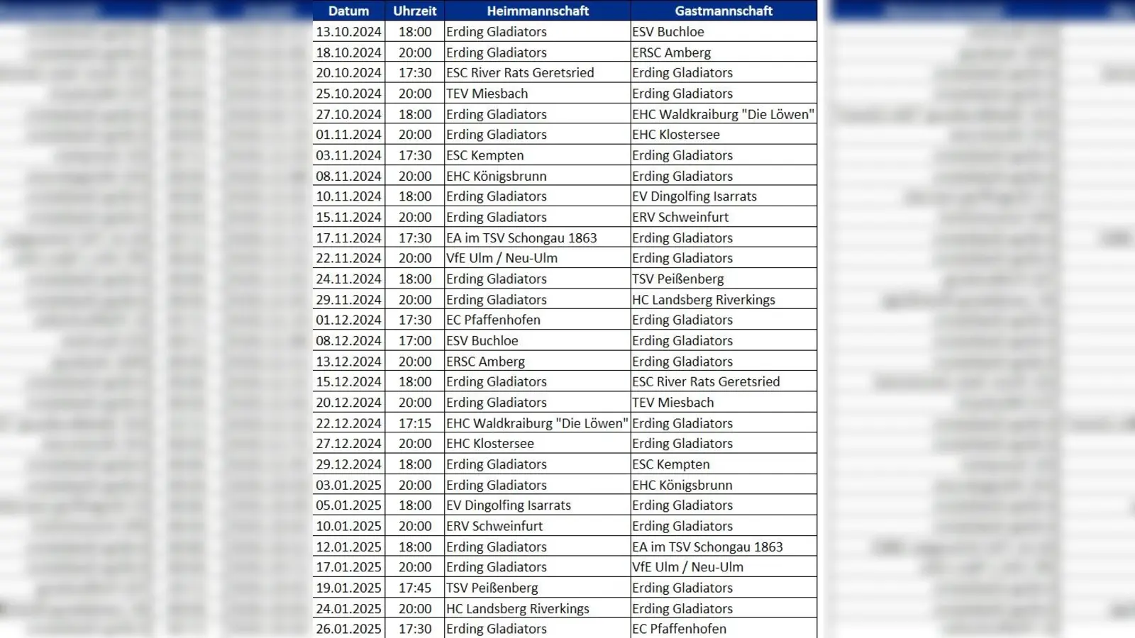 Spielplan für die Saison 24/25. (Foto: Galdiators)