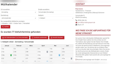 Ausschnitt aus dem digitalen Müllkalender am Beispiel der Schulstraße. (Foto: Gemeinde)