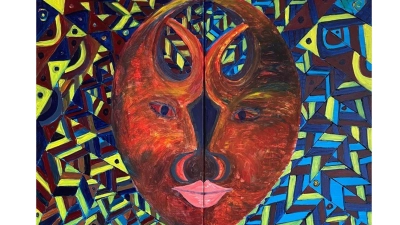 Ifeanyi C. Okolo stellt im Medienzentrum Wartenberg aus. (Foto: Monika Baumann)