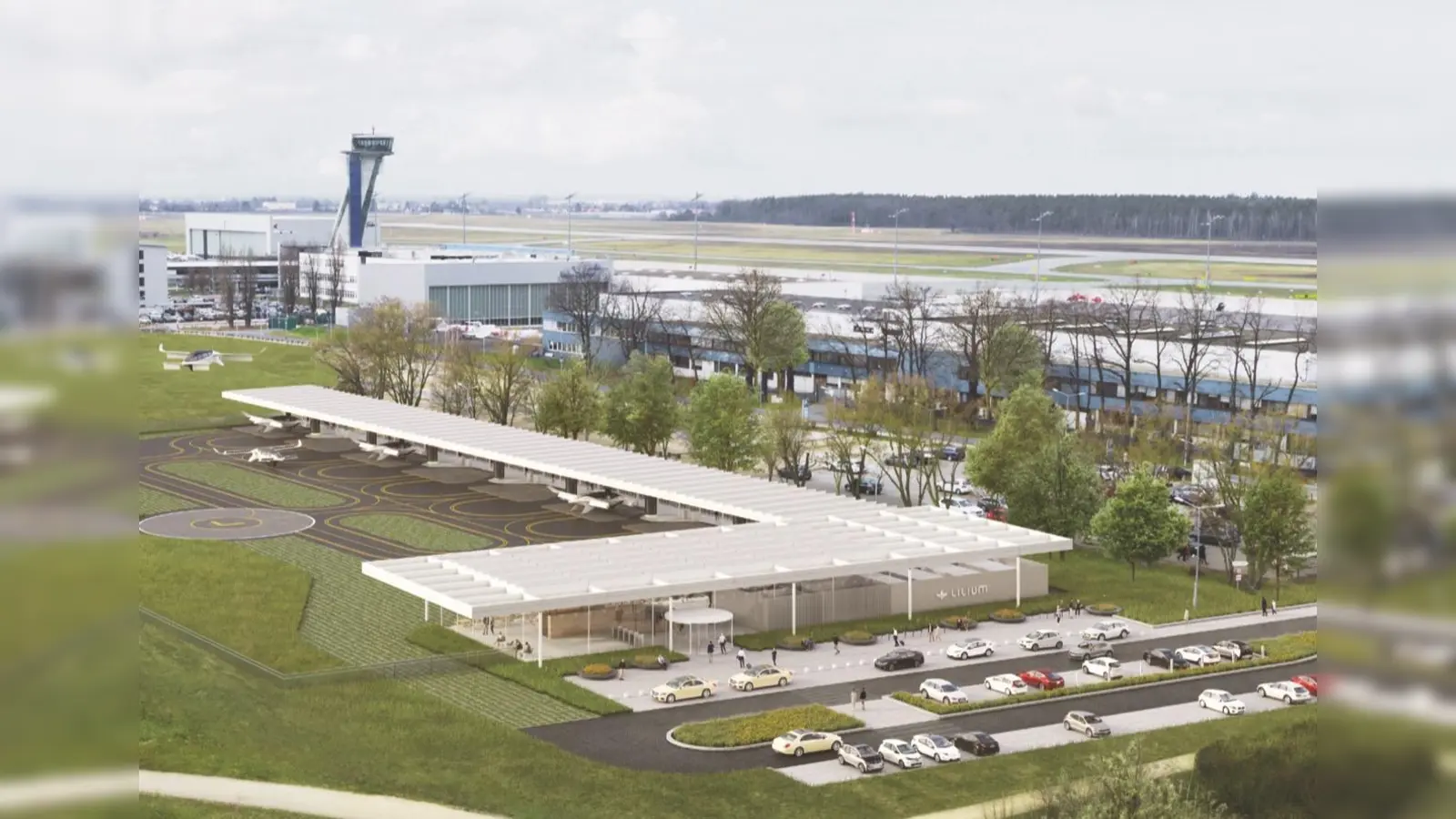 Am "Taxistand" der Zukunft bringen senkrechtstartende Flugzeuge Passagiere von Stadt zu Stadt. (Foto: Lilium)