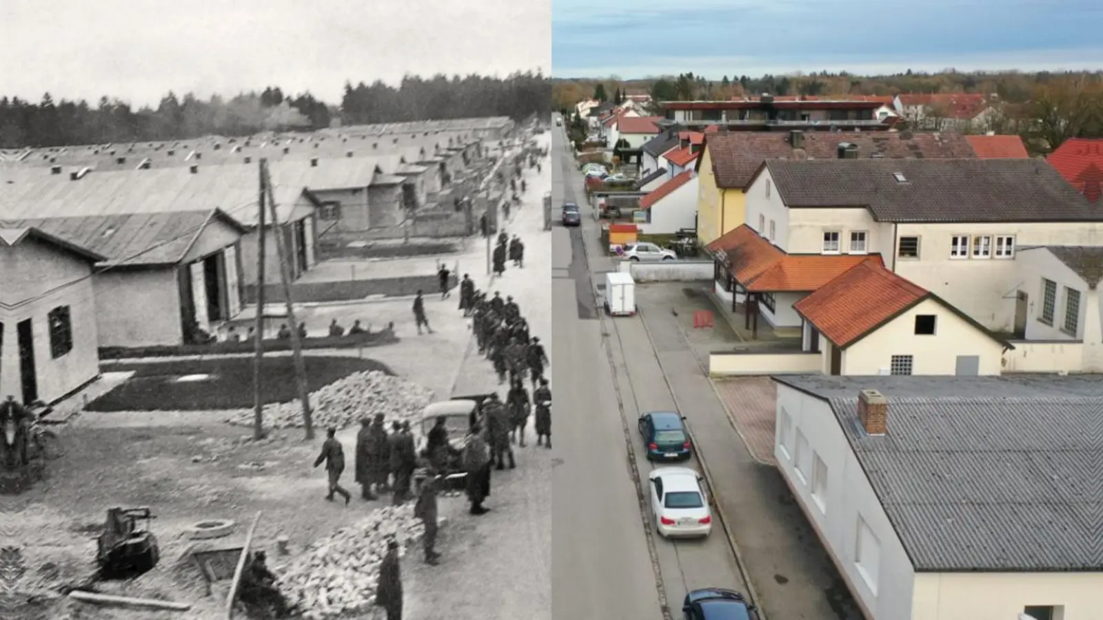 Die ehemalige Hauptstraße im Lager und die heutige Sudetenlandstraße in der Neustadt. (Foto: Archive Karl A. Bauer (Lagerhauptstraße), Simone Menin (Sudetenlandstraße))